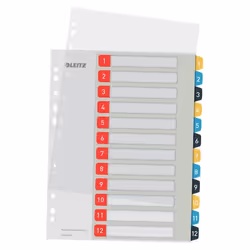 Leitz 12480000, Numeric tab index, Polypropylene (PP), Portrait, A4 Maxi, 245 mm, 305 mm