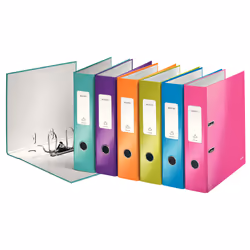 Eye-catching lever arch file in vibrant WOW colours with dual colour colour effect. The laminated surface gives the file a gl ...
