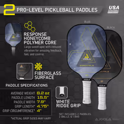 JOOLA Essentials Pickleball Paddles Set with Reinforced Fiberglass Surface and Honeycomb Polypropylene Core - Pickleball Set Includes 2 Pickleball Rac