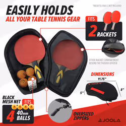 JOOLA Vision Double Padded Ping Pong Paddle Case w/ Storage Compartment for 4 Ping Pong Balls - Table Tennis Case Racket Cover Helps Protect