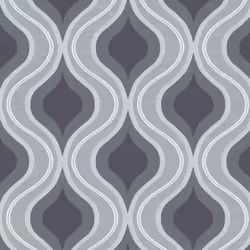 Erismann Wave Luna Textured Wallpaper Glitter Geo Geometric Ogee Paste The Wall - 10098-15 Charcoal Grey