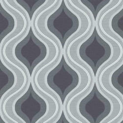 Erismann Wave Luna Textured Wallpaper Glitter Geo Geometric Ogee Paste The Wall - 10098-15 Charcoal Grey