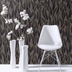 Erismann Spotlight Leaves Black Metallic Gold Wallpaper Paste The Wall Vinyl