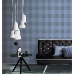 Erismann Blue Black Grey Check Tartan Glitter Textured Vinyl Wallpaper