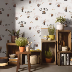Erismann Coffee Cups Wallpaper Creme Brown Beans Kitchen Paste The Wall Vinyl