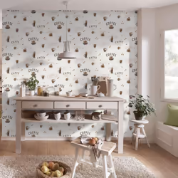 Erismann Coffee Cups Wallpaper Creme Brown Beans Kitchen Paste The Wall Vinyl