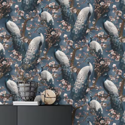 Erismann Abode Play of Light Peacock Wallpaper - Navy Blue 10414-08