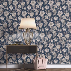 Erismann Abode Edward Floral Flowers Wallpaper - Navy Blue 05550-44