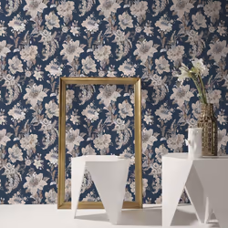 Erismann Abode Edward Floral Flowers Wallpaper - Navy Blue 05550-44