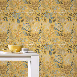 Erismann Abode Cottage Floral Leaves Wallpaper - Ochre Yellow 05552-20