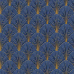 Erismann Blue Art Deco Avant Garde Wallpaper Gold Geometric Fan Feature Wall
