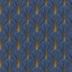 Erismann Blue Art Deco Avant Garde Wallpaper Gold Geometric Fan Feature Wall