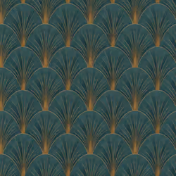 Erismann Green Art Deco Avant Garde Wallpaper Gold Geometric Fan Feature Wall