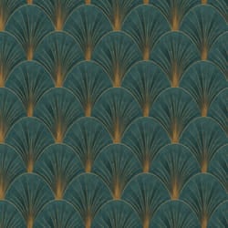 Erismann Green Art Deco Avant Garde Wallpaper Gold Geometric Fan Feature Wall