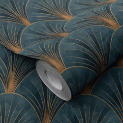 Erismann Green Art Deco Avant Garde Wallpaper Gold Geometric Fan Feature Wall