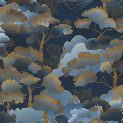 Elle Decoration Golden Grove Textured Vinyl Wallpaper - Navy/Gold