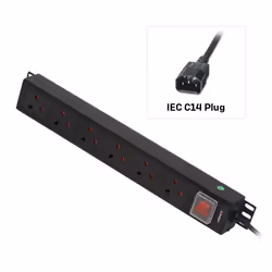 Lindy 6 Way UK Mains Sockets, Vertical PDU with IEC Mains Cable, Three-phase, Vertical, Black, 6 AC outlet(s), C14 coupler, P ...
