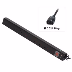 Lindy 8 Way UK Mains Sockets, Vertical PDU with IEC Mains Cable, Three-phase, Vertical, Black, 8 AC outlet(s), C14 coupler, P ...