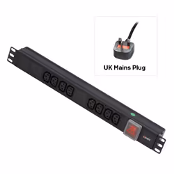 Lindy 1U 8 Way IEC Sockets, Horizontal PDU with UK Mains Plug, 1U, Three-phase, Horizontal, Black, 8 AC outlet(s), Power
