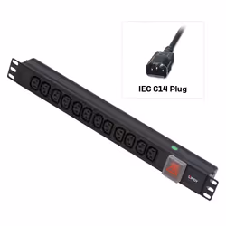 Lindy 1U 12 Way IEC Sockets, Horizontal PDU with IEC Mains Cable, 1U, Three-phase, Horizontal, Black, 12 AC outlet(s), C14 co ...