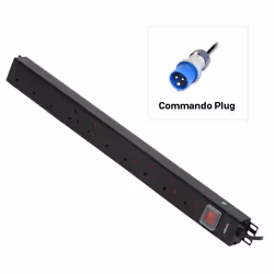 Lindy 10 Way UK Mains Sockets, Vertical PDU with Commando Plug, Three-phase, Vertical, Black, 10 AC outlet(s), IEC 60309, Pow ...