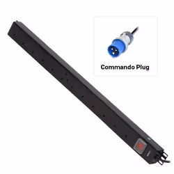Lindy 12 Way UK Mains Sockets, Vertical PDU with Commando Plug, Three-phase, Vertical, Black, 12 AC outlet(s), IEC 60309, Pow ...