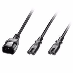 Lindy 2.5m IEC C14 to 2 x IEC C7 Splitter Extension Cable, Black, 2.5 m, IEC C14