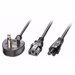 Lindy 2.5m UK 3 Pin Plug to IEC C13 and IEC C5 Splitter Extension Cable, Black, 2.5 m, Power plug type G, C13 coupler + C5 co ...