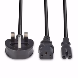 Lindy 2.5m UK 3 Pin Plug to IEC C13 and IEC C7 Splitter Extension Cable, Black - Additional view 4