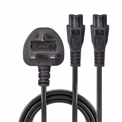 Lindy 2.5m UK 3 Pin Plug To IEC 2 x C5 Splitter Extension Cable, Black - Additional view 7
