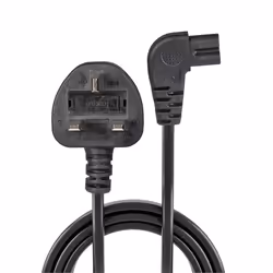 Lindy 1m UK 3 Pin Plug to Right Angled IEC C7 Mains Power Cable, Black