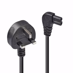 Lindy 3m UK 3 Pin Plug To Right Angled IEC C7 Mains Power Cable, Black, 3 m, Power plug type G, C7 coupler