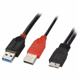 Lindy USB 3.0 Dual Power Cable, 2 x Type A to Micro-B, 0.5m, 0.5 m, Micro-USB B, 2 x USB, USB 3.2 Gen 1 (3.1 Gen 1), 5 Gbit/s ...