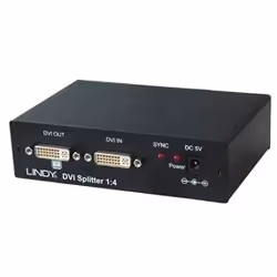 Lindy DVI Video Splitter, 4 Port, DVI, 4x DVI, 1x DVI-I FM, 4x DVI-I FM, 1920 x 1080 pixels, 40 m, 165 MHz