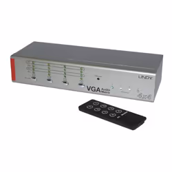 Lindy 4 Port VGA and Audio Matrix, VGA, 4x VGA, 4x VGA f + 4x 3.5mm, 4x VGA f + 4x 3.5mm, 2048 x 1536 pixels, Grey, 65 m