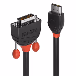 Lindy 0.5m HDMI to DVI Cable, Black Line, 0.5 m, HDMI Type A (Standard), DVI-D, Male, Male, Straight