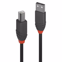 Lindy 10m USB 2.0 Type A to B Cable, Anthra Line, 10 m, USB A, USB B, USB 2.0, 0.48 Gbit/s, Black, Grey, Red