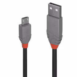 Lindy 1m USB 2.0 Type A to Micro-B Cable, Anthra Line, 1 m, USB A, Micro-USB B, USB 2.0, 0.48 Gbit/s, Black, Grey