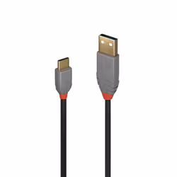 Lindy 2m USB 2.0 Type A to C Cable, Anthra Line, 2 m, USB A, USB C, USB 2.0, 0.48 Gbit/s, Black, Grey