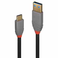 Lindy 0.5m USB 3.2 Type A to C Cable, 10Gbps, 5A, PD, Anthra Line, 0.5 m, USB C, USB A, 10 Gbit/s, Black, Grey