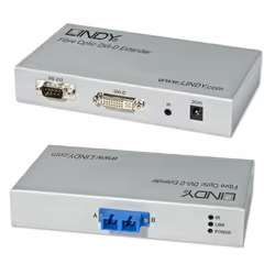 Lindy 300m Fibre Optic DVI-D Single Link, RS232 Extender, DVI, RS232, DVI-D, 1920 x 1200 pixels, Silver, Metal, 300 m