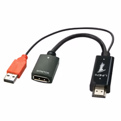 Lindy HDMI 1.4 to DisplayPort 1.2 Converter with USB Power, 0.1 m, HDMI Type A (Standard), DisplayPort, Male, Female, Straigh ...