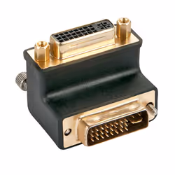 Lindy DVI-I Male to DVI-I Female 90° Adapter Down, DVI-I, DVI-I, Black