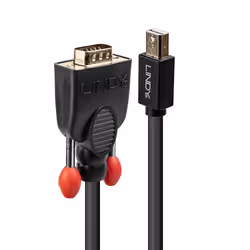 Lindy 3m Mini DisplayPort to VGA Cable, Black, 3 m, VGA (D-Sub), Mini DisplayPort, Male, Male, 1920 x 1080 pixels