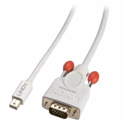 Lindy 5m Mini DisplayPort to VGA Cable, White, 5 m, Mini DisplayPort, VGA (D-Sub), Male, Female, Straight