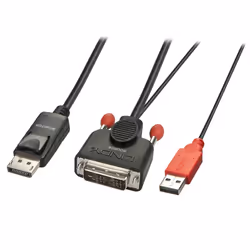 Lindy 3m DVI-D (with USB) to DP Active Adapter Cable, Black, 3 m, 1080p, Black, Active video converter