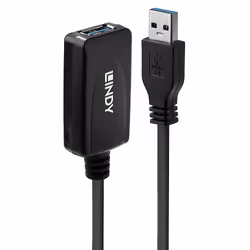 Lindy 5m USB 3.0 Active Extension, 5 m, USB A, USB A, USB 3.2 Gen 1 (3.1 Gen 1), 5 Gbit/s, Black