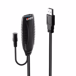 Lindy 10m USB 3.0 Active Extension, 10 m, USB A, USB A, USB 3.2 Gen 1 (3.1 Gen 1), 5 Gbit/s, Black