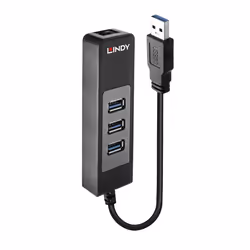 Lindy USB 3.0 Hub and Gigabit Ethernet Converter, USB 3.2 Gen 1 (3.1 Gen 1) Type-A, RJ-45, USB 3.2 Gen 1 (3.1 Gen 1) Type-A, ...