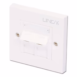 Lindy CAT5e Single Wall Plate with 2 x Angled RJ-45 Shuttered Socket, Unshielded, White, Conventional, Universal, Matte, 2xRJ ...